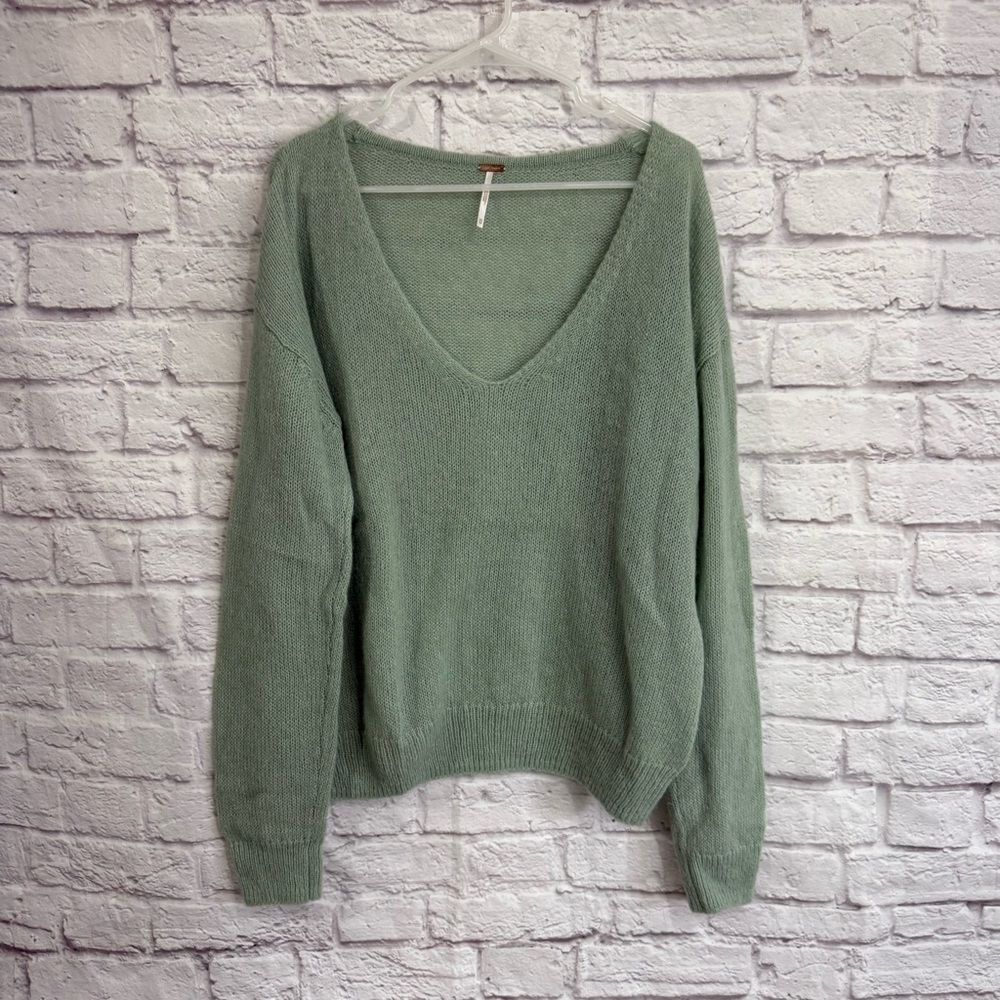 Free People Soft Sage V-Neck Sweater